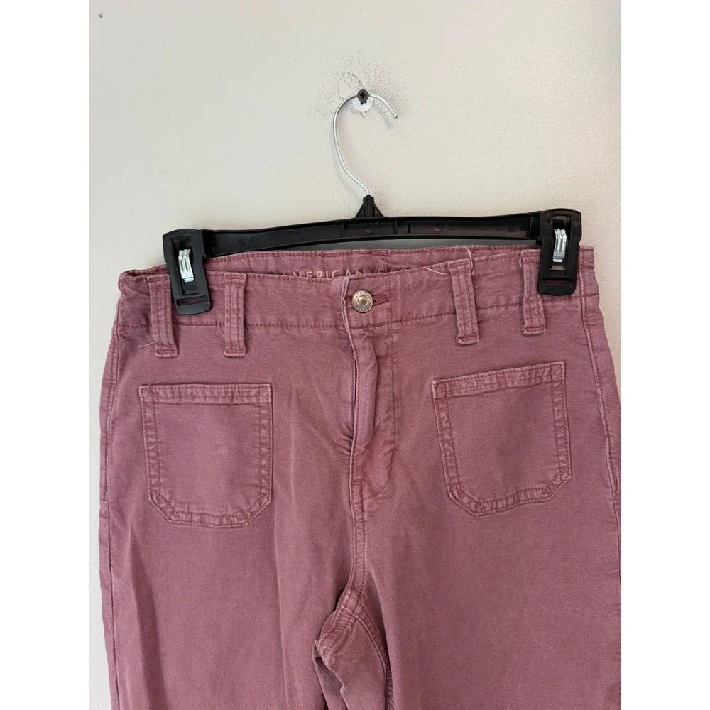 American Eagle Stretch Flare Utility Pants Mauve Purple Size 2 Long High Rise